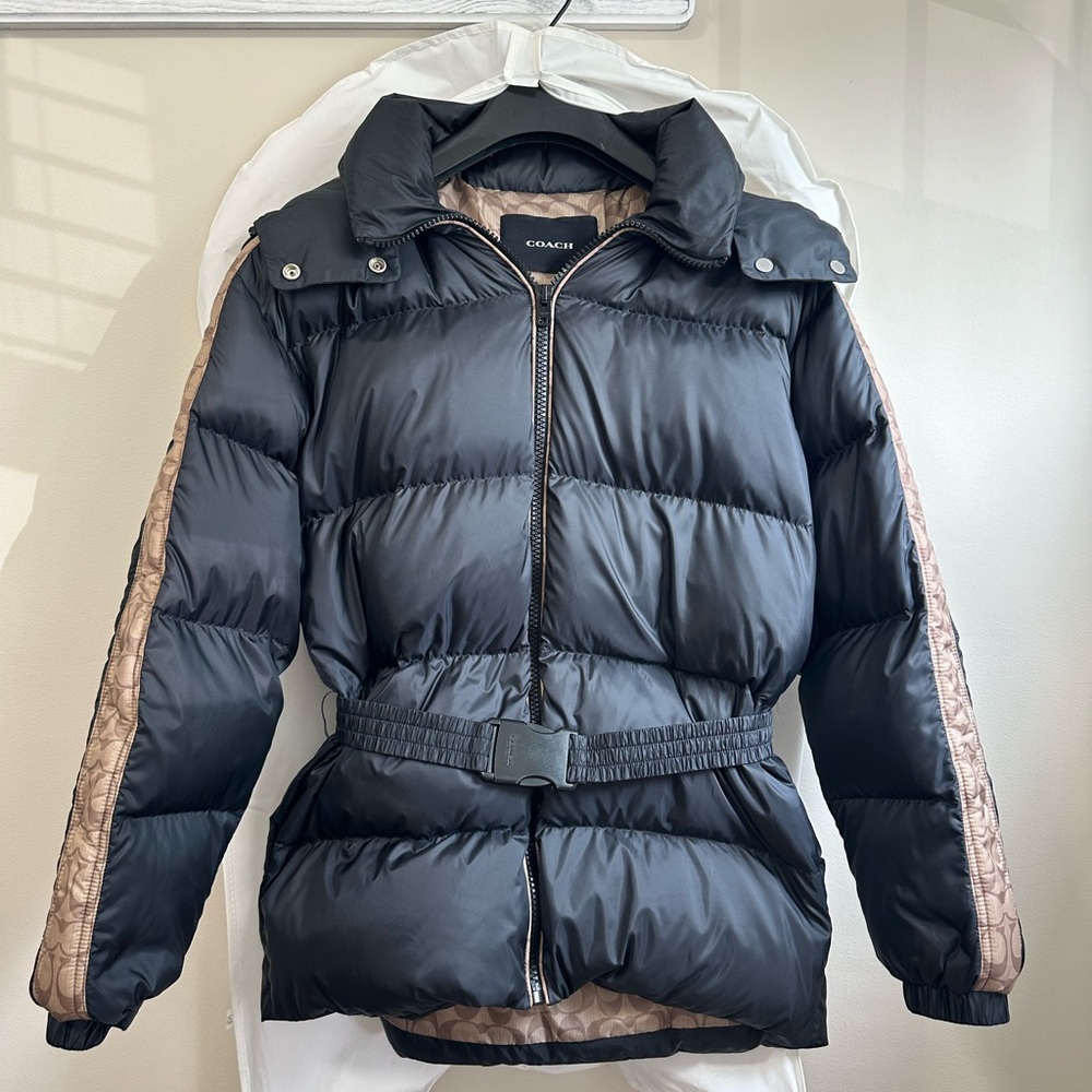 Coach Women's Black and Brown Puffer Jacket
